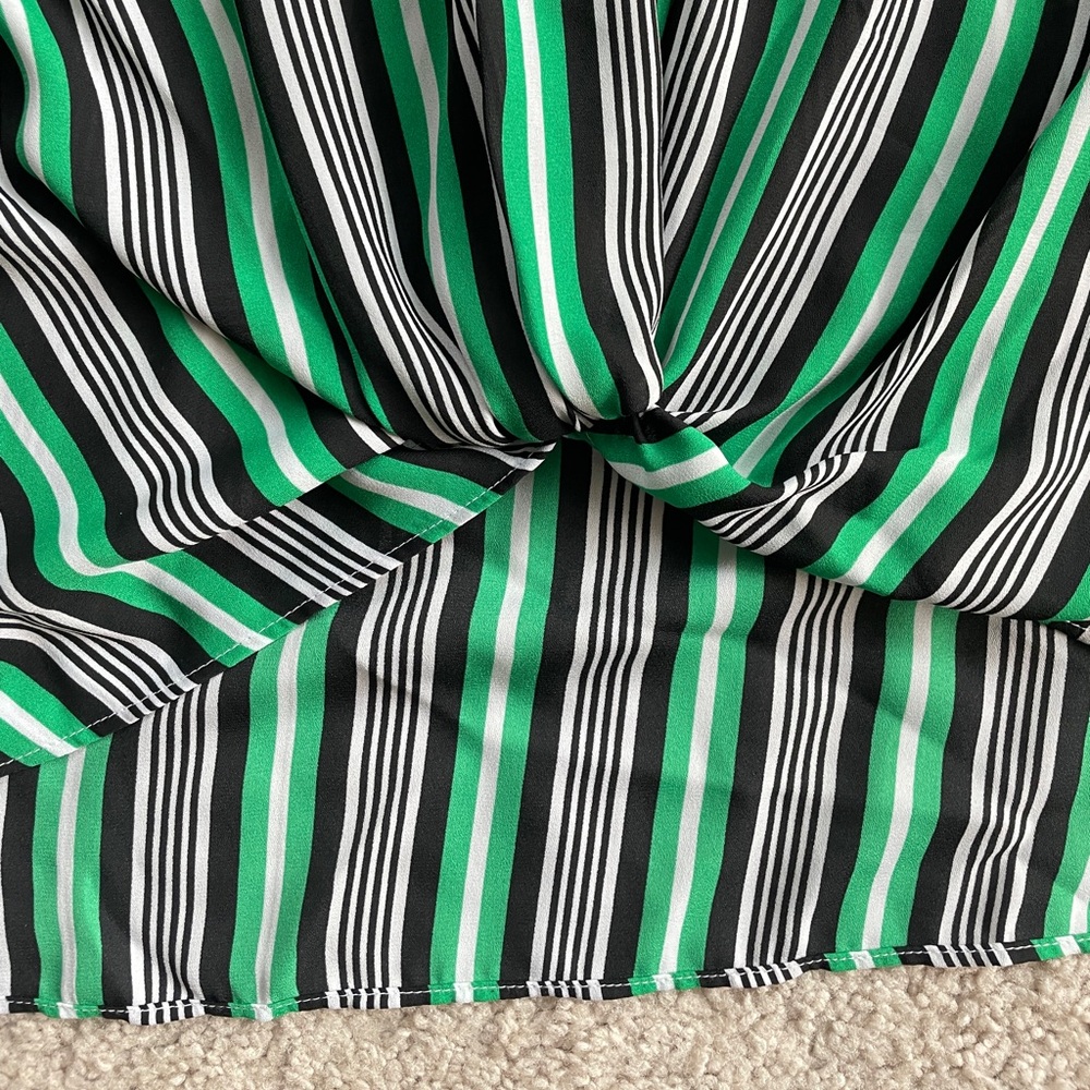 Cato Striped Front Knot High Low Top, Size 22/24W (3X), Green White Black Flowy - Picture 5 of 9